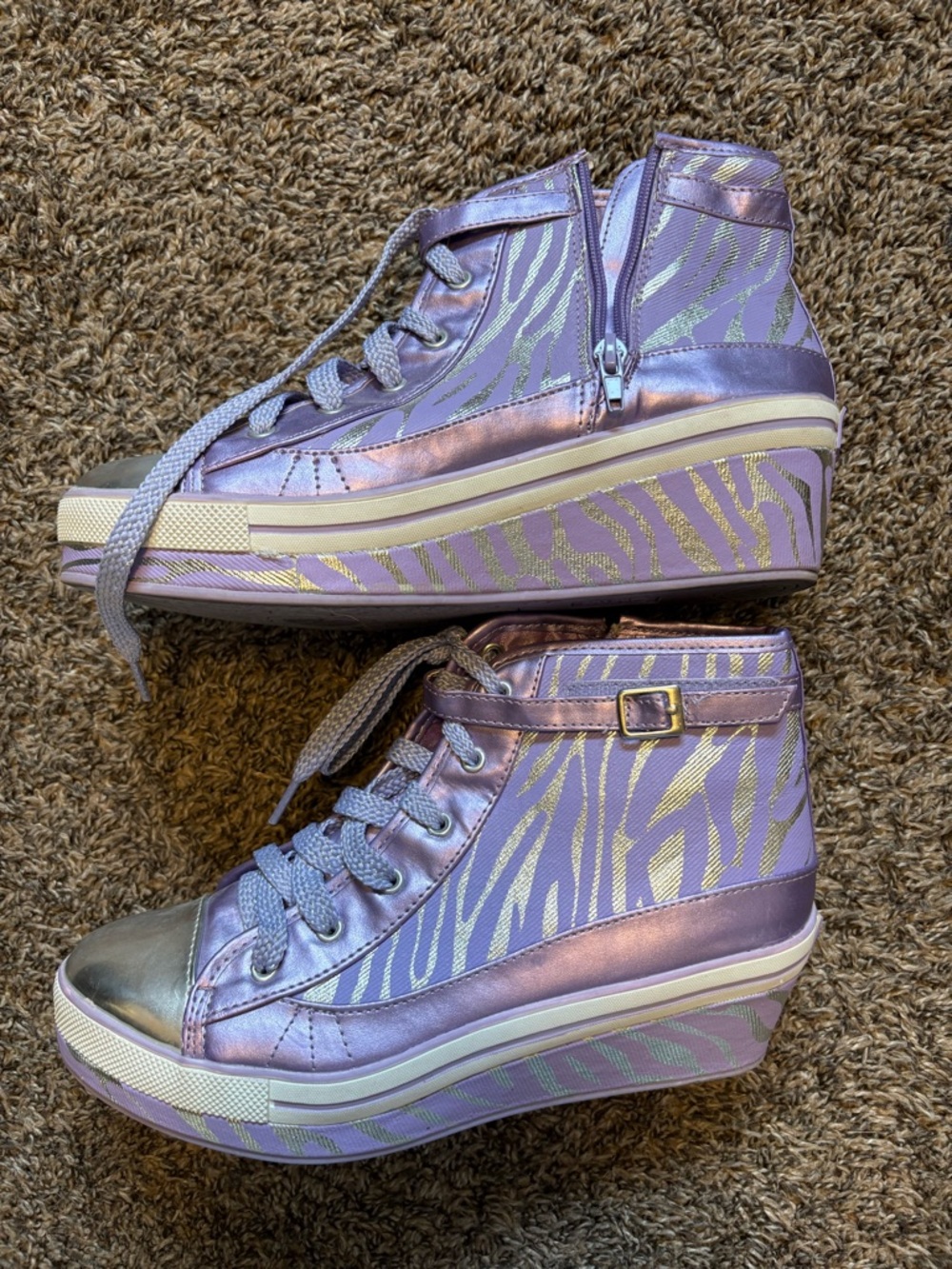 Justice Lavender Iridescent Zebra Platform High-Top Sneakers